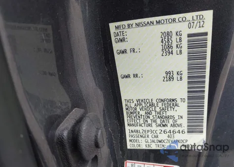 2012 Nissan Altima 3.5 Sr from USA, damaged, VIN 1N4BL2EP3CC264646